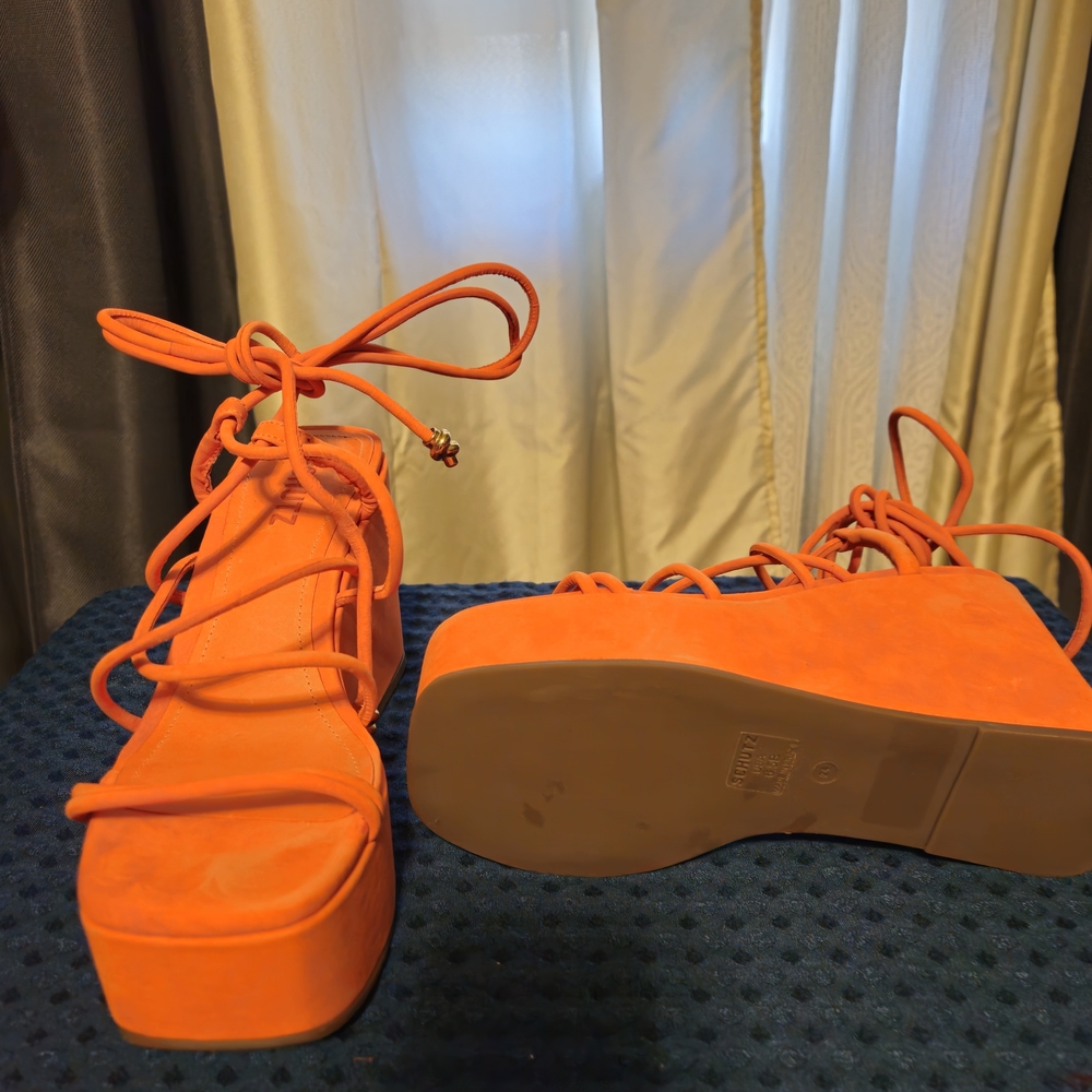 SCHULTZ Orange Platform Lace-Up Sandals, Size 6
